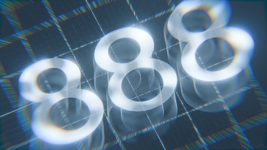 Glowing digital pattern of repeating number 8 symbols, representing the numerology life path number system and its energetic meanings.